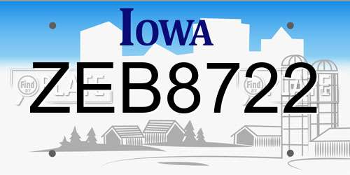ZEB8722 Iowa License Plate