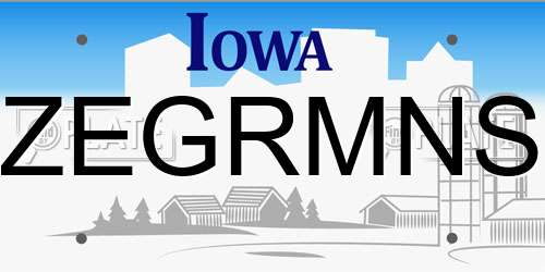 ZEGRMNS Iowa License Plate