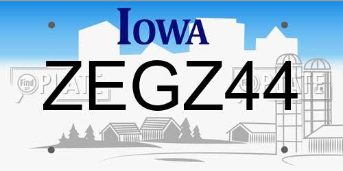 ZEGZ44 Iowa License Plate