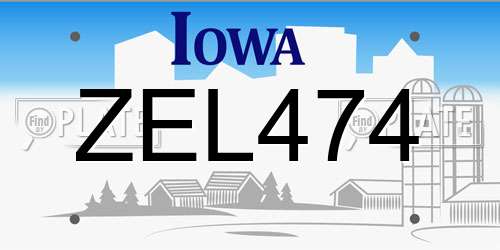 ZEL474 Iowa License Plate