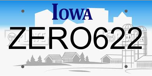 ZERO622 Iowa License Plate