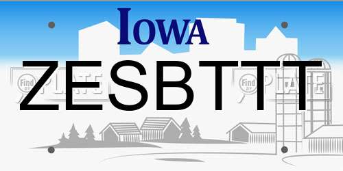 ZESBTTT Iowa License Plate
