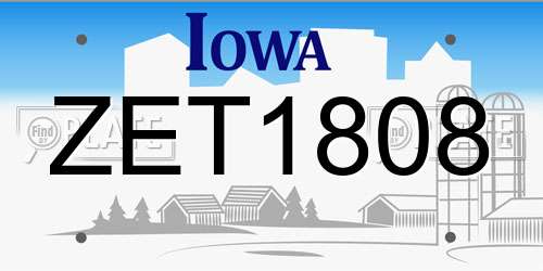 ZET1808 Iowa License Plate