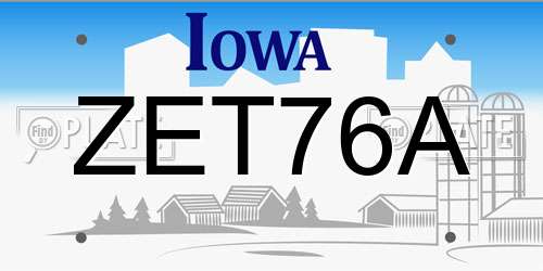 ZET76A Iowa License Plate
