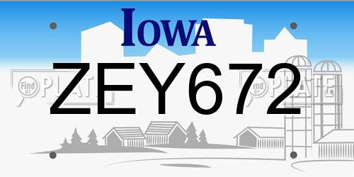 ZEY672 Iowa License Plate