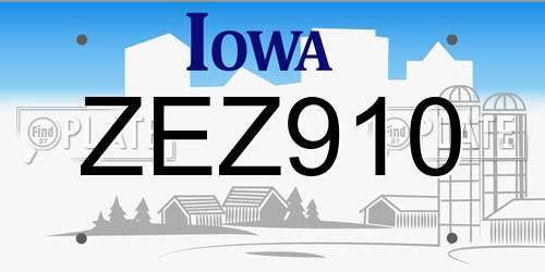 ZEZ910 Iowa License Plate