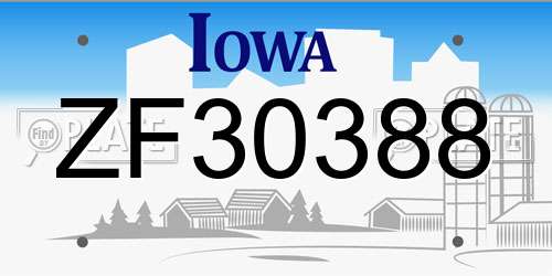 ZF30388 Iowa License Plate