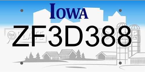 ZF3D388 Iowa License Plate