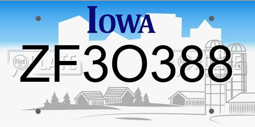 ZF3O388 Iowa License Plate