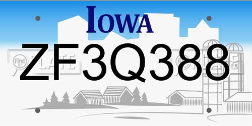 ZF3Q388 Iowa License Plate