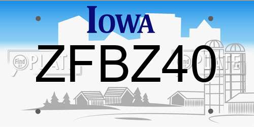 ZFBZ40 Iowa License Plate
