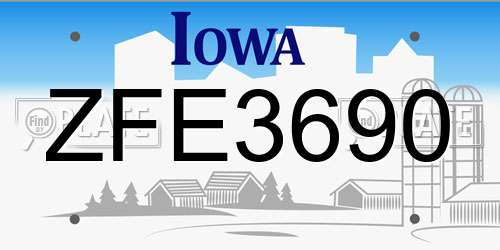 ZFE3690 Iowa License Plate