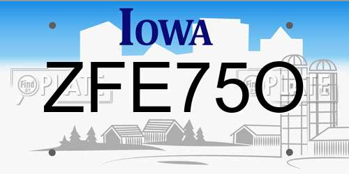 ZFE75O Iowa License Plate