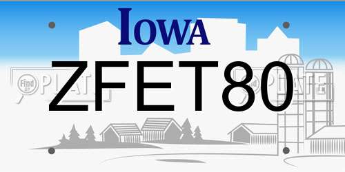 ZFET80 Iowa License Plate