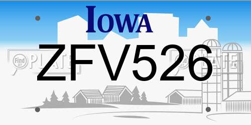 ZFV526 Iowa License Plate