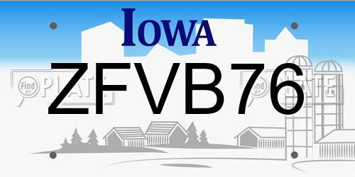 ZFVB76 Iowa License Plate