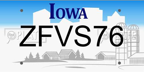 ZFVS76 Iowa License Plate