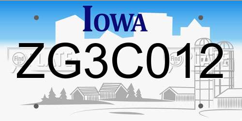 ZG3C012 Iowa License Plate
