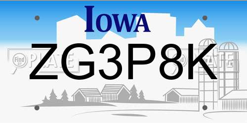 ZG3P8K Iowa License Plate
