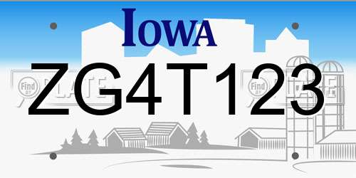ZG4T123 Iowa License Plate