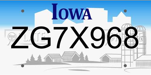ZG7X968 Iowa License Plate