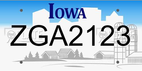 ZGA2123 Iowa License Plate