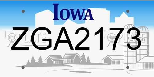 ZGA2173 Iowa License Plate
