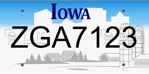 ZGA7123 Iowa License Plate