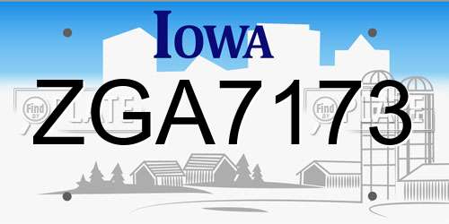 ZGA7173 Iowa License Plate