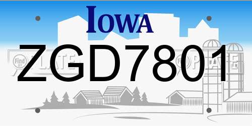 ZGD7801 Iowa License Plate