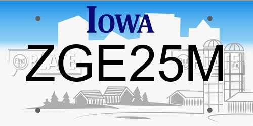 ZGE25M Iowa License Plate