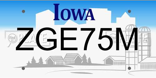 ZGE75M Iowa License Plate