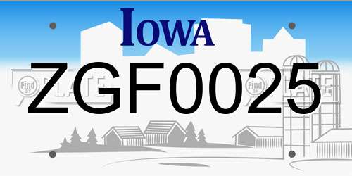ZGF0025 Iowa License Plate
