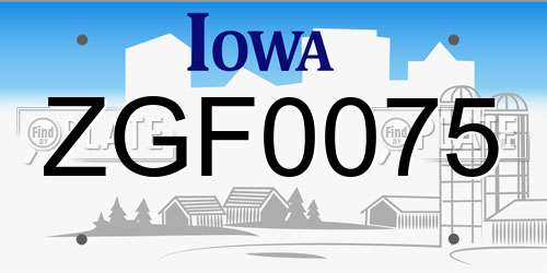 ZGF0075 Iowa License Plate