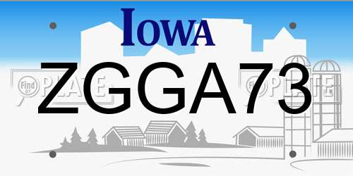 ZGGA73 Iowa License Plate