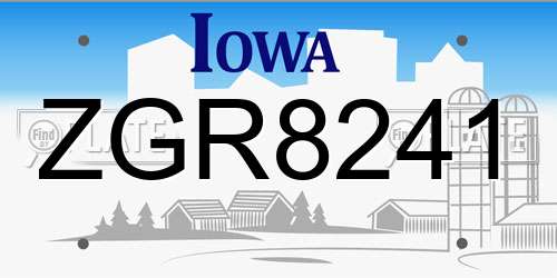 ZGR8241 Iowa License Plate