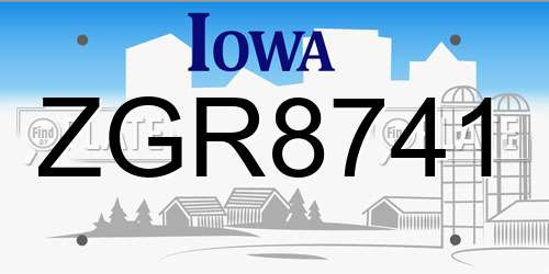 ZGR8741 Iowa License Plate