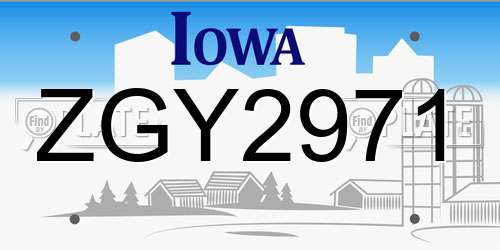 ZGY2971 Iowa License Plate