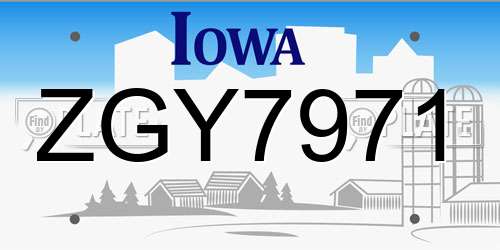 ZGY7971 Iowa License Plate