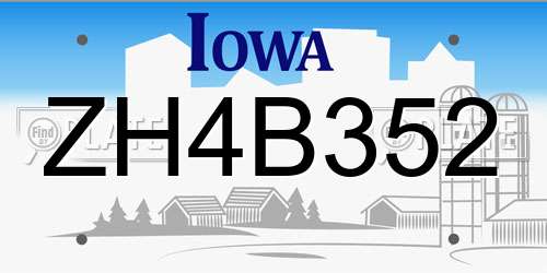 ZH4B352 Iowa License Plate