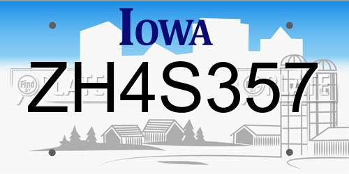 ZH4S357 Iowa License Plate