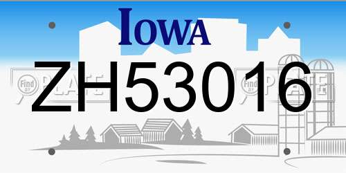 ZH53016 Iowa License Plate