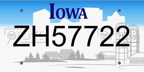 ZH57722 Iowa License Plate