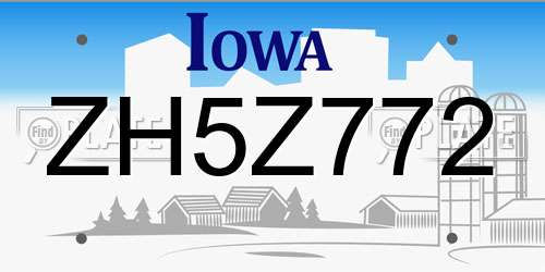 ZH5Z772 Iowa License Plate