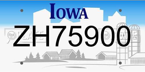 ZH75900 Iowa License Plate