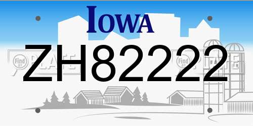 ZH82222 Iowa License Plate