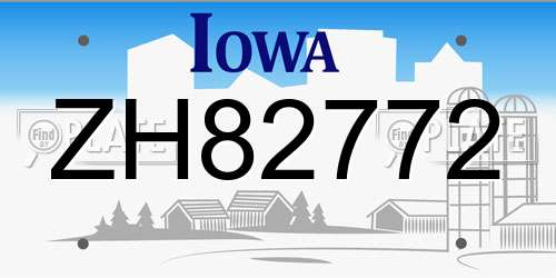 ZH82772 Iowa License Plate