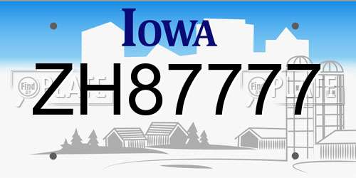 ZH87777 Iowa License Plate