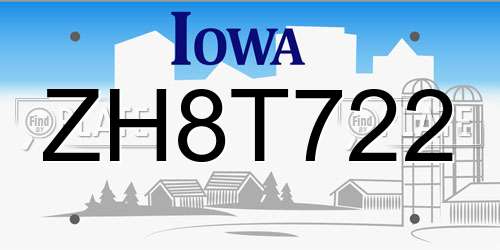 ZH8T722 Iowa License Plate