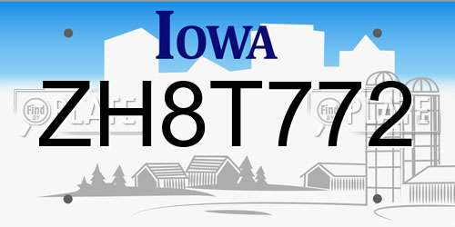 ZH8T772 Iowa License Plate